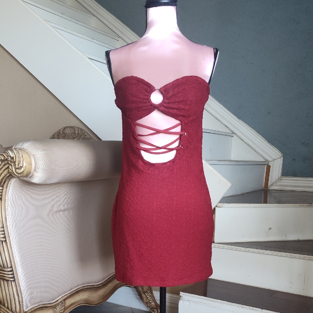 Fashion Nova Burgundy Strapless Dress